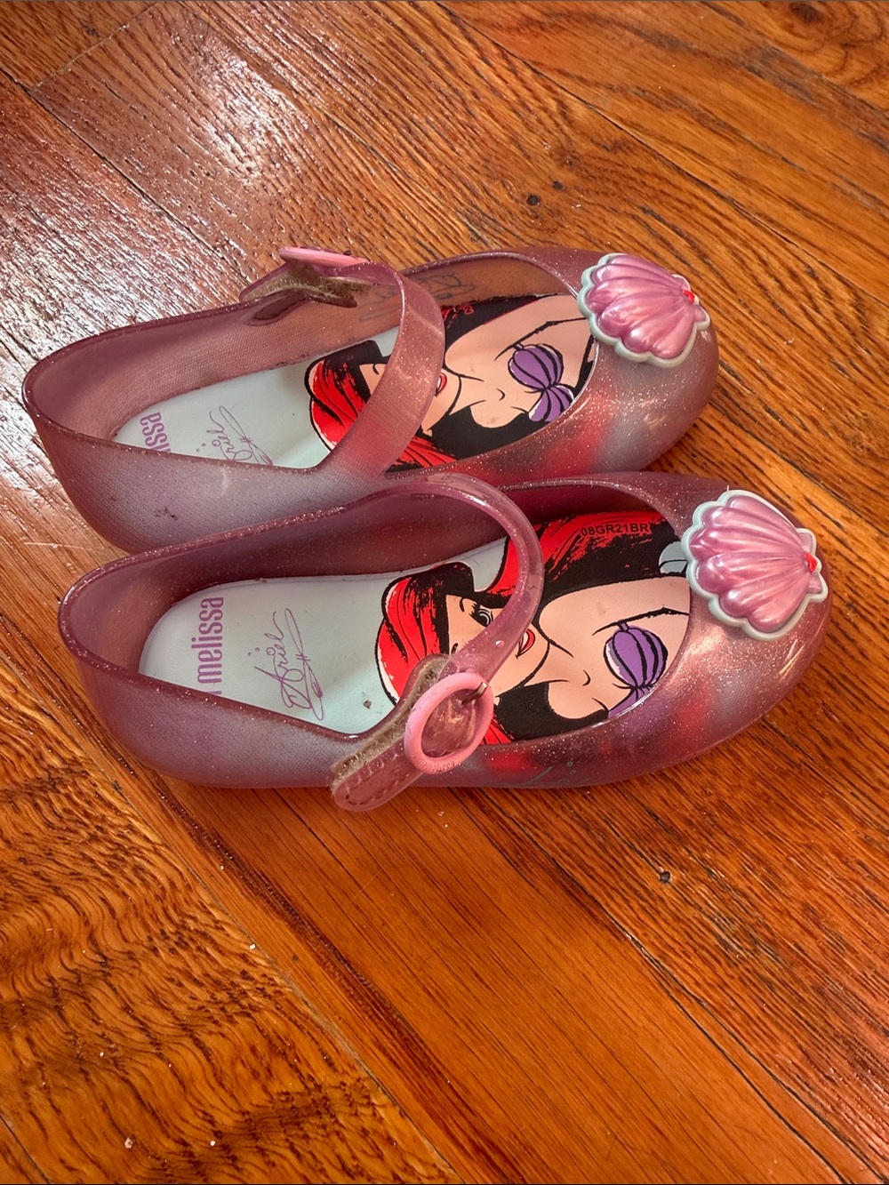 Mini Melissa Shimmery Pink Ariel Jelly Mary Jane Shoes - Picture 2 of 4